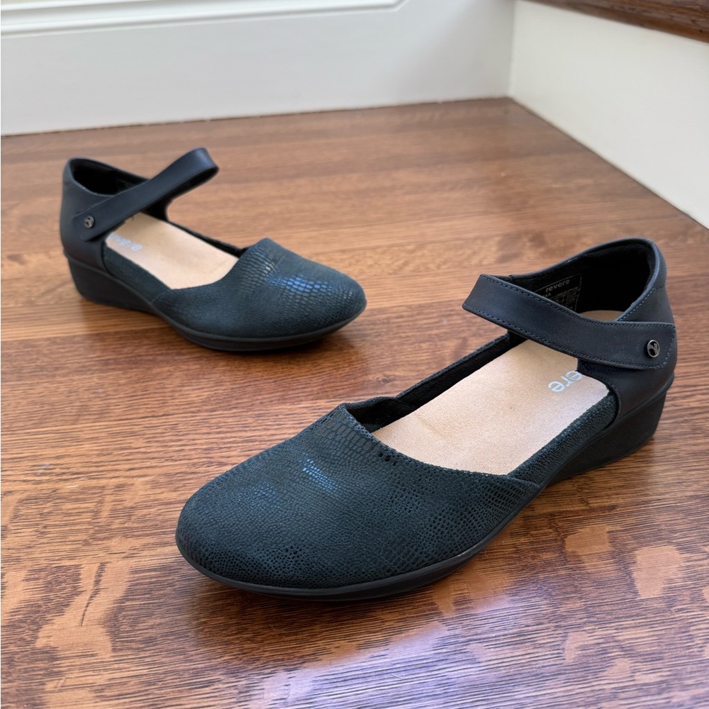 REVERE Osaka Mary Jane Shoes Navy‎ Lizard Sapphire Comfort Classic Leather 8